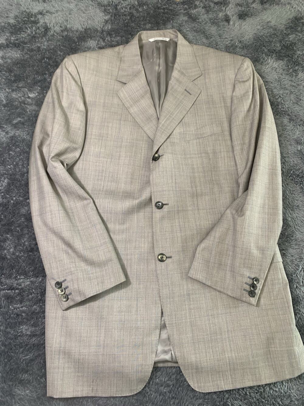 Canali Exclusive Collection Blazer 54 44R Beige Wool Silk Windowpane Made Italy